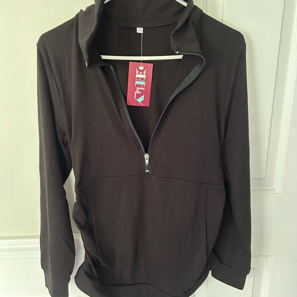 Maternity Black Half-Zip Pullover